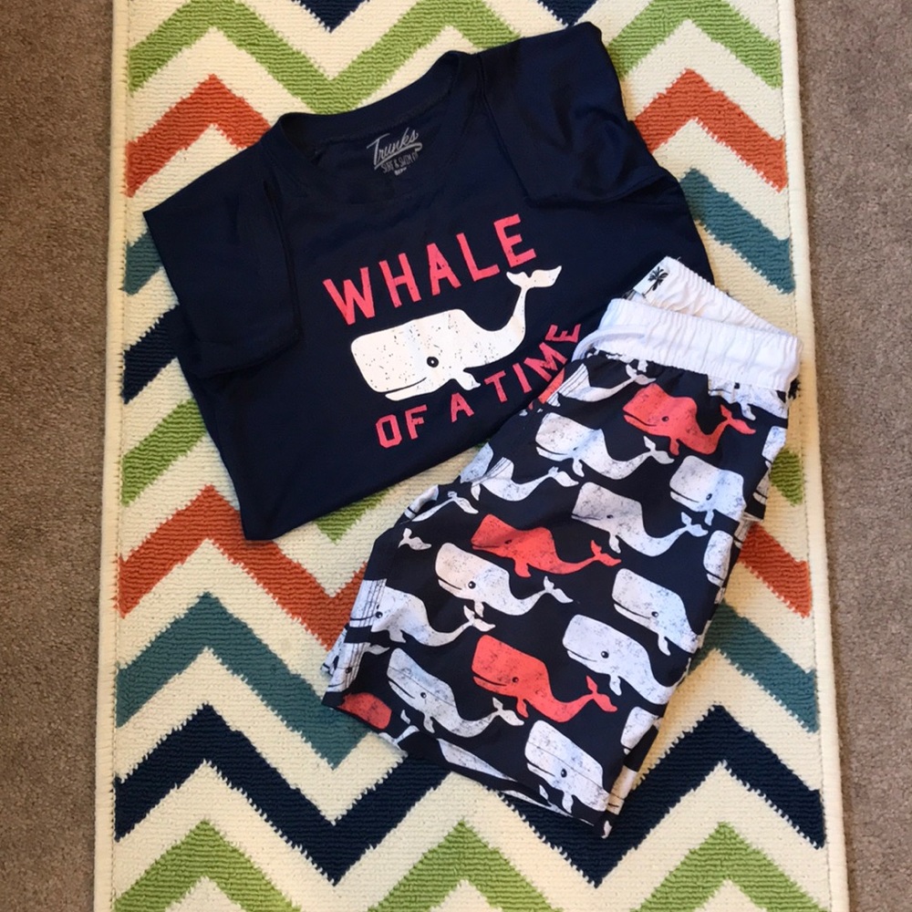 Two piece rash guard and swim trunk set. ❤️